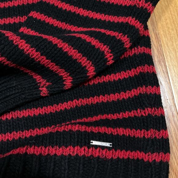 Diesel Knit Striped Black Red Wool Blend Sweater Sz Medium Grunge Designer - Picture 8 of 8